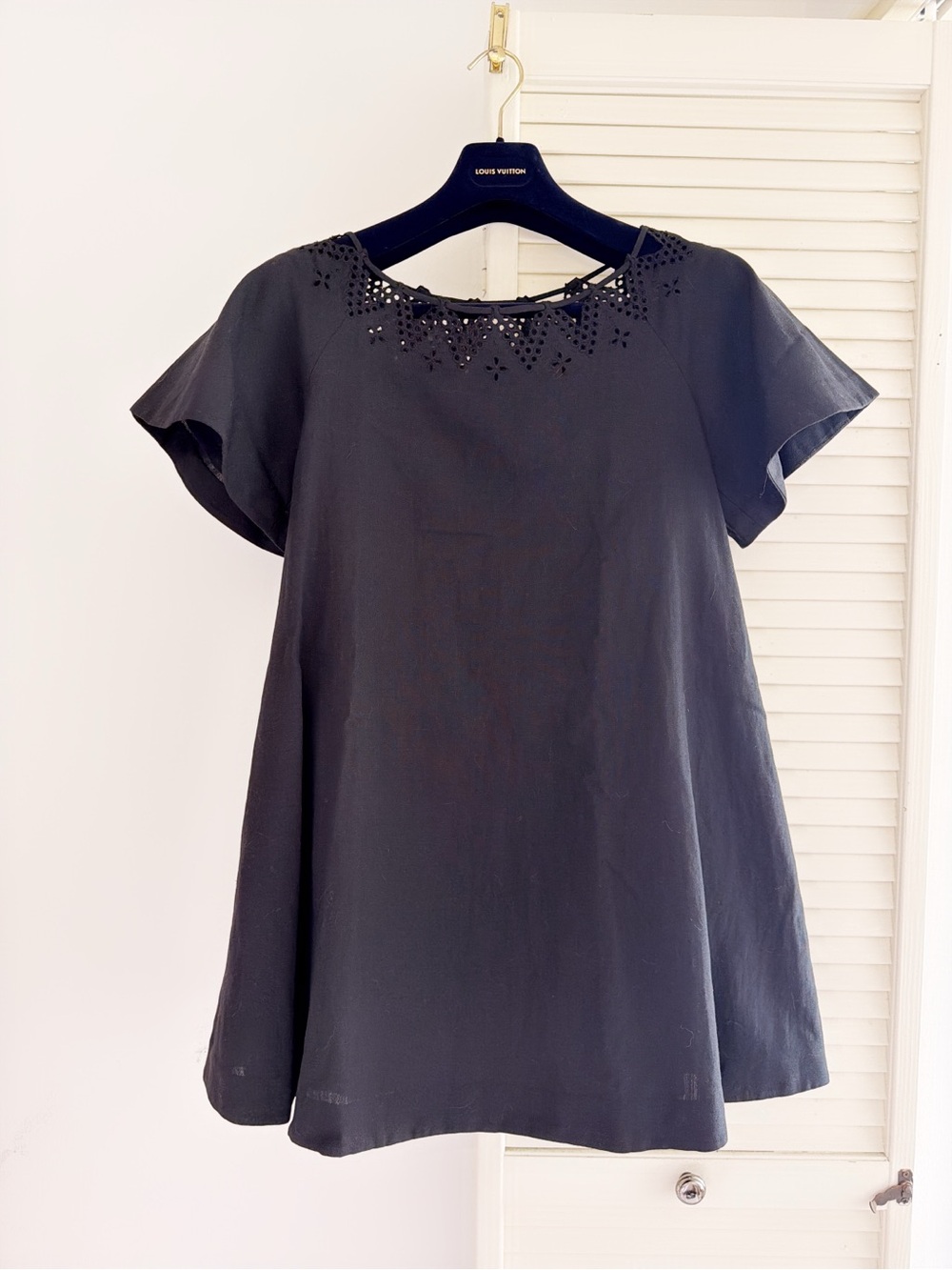 NEW! 3.1 Phillip Lim Collection Black Eyelet Neck Short Sleeve A-line Mini Dress
